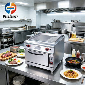 Grill à gaz autonome avec four à gaz, 1/3 surface rainurée et 2/3 surface plate, équipement de cuisine <span class=keywords><strong>professionnel</strong></span> - Product Image 1