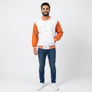 เสื้อแจ็คเก็ตเบสบอล บาสเก็ตบอล แบบ Letterman ผ้าฝ้าย 100% คอตั้ง โลโก้ด้านหน้า แบรนด์ส่วนตัว แขนเสื้อแบบพิเศษ สำหรับฤดูหนาว ปี 2026 - Product Image 1