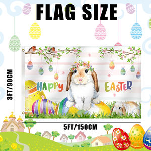 Bannière à thème de Pâques 90*150cm avec lapins ludiques et oeufs colorés entrelacés, une décoration incontournable pour les célébrations - Product Image 2