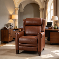 Fauteuil inclinable moderne en cuir pleine fleur avec clous décoratifs, fauteuil d'appoint inclinable manuel pour salon