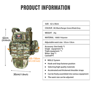 Gilet tactique MOLLE porte-plaques camouflage en nylon imperméable pour extérieur, taille unique, logo et couleur personnalisables - Product Image 2