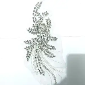 Haute couture forniture di cristallo del corsetto di applique, abito da sposa di perline di cristallo applique per il vestito da sposa, strass corpetto patch