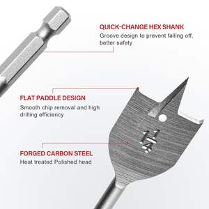 Juego de brocas planas tipo espada 2026 de cambio rápido con vástago hexagonal de 1/2 pulgada y triple punta para madera - Product Image 5