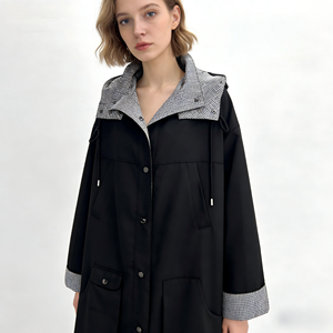 Manteau <span class=keywords><strong>trench</strong></span> élégant <span class=keywords><strong>noir</strong></span> pour <span class=keywords><strong>femme</strong></span> avec <span class=keywords><strong>capuche</strong></span>, veste décontractée <span class=keywords><strong>à</strong></span> <span class=keywords><strong>capuche</strong></span>, manteau <span class=keywords><strong>trench</strong></span> personnalisable avec poches - Product Image 1