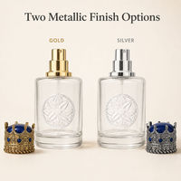 Flacon de parfum en verre personnalisé de 150 ml, emballage de Cologne royale, flacon pulvérisateur rond transparent vide avec couvercle en pierre bleue et boîte