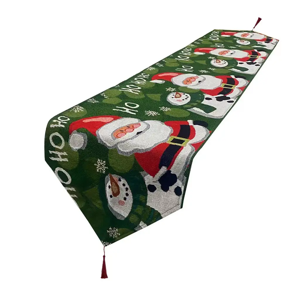 Chemin de table de Noël avec arbre de Noël à franges père noël flocon de neige bonhomme de neige chemin de table tricoté nappe de fête de Noël