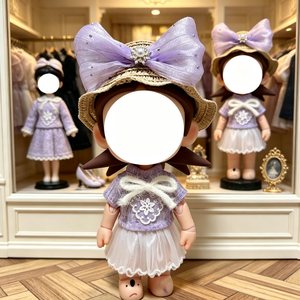 Tenue pour poupée de 20 cm [seulement en tissu] - Haut violet en coton, robe blanche, haut blanc et ensemble chapeau en jean, accessoires pour poupée 1/8, 14 ans et plus - Product Image 4