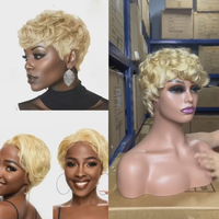 Perruques Lace Front en Cheveux Humains Naturels, Courts Bouclés, Brésiliens, Remy, à Cuticules Alignées, Densité 150%, Teinte Blonde