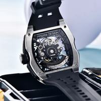 PAGANI Design Marken-Herrenuhr Mechanische Automatikuhr Luxus YS018 Skelett-Zifferblatt Saphirglas 50M Wasserdicht Tonneau-Gehäuse Gummiarmband