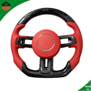 Volant sport en cuir perforé rouge avec fond plat, affichage LED en fibre de carbone et <span class=keywords><strong>logo</strong></span> serpent pour Mustang, Passat, Golf 2014 - Product Image 3