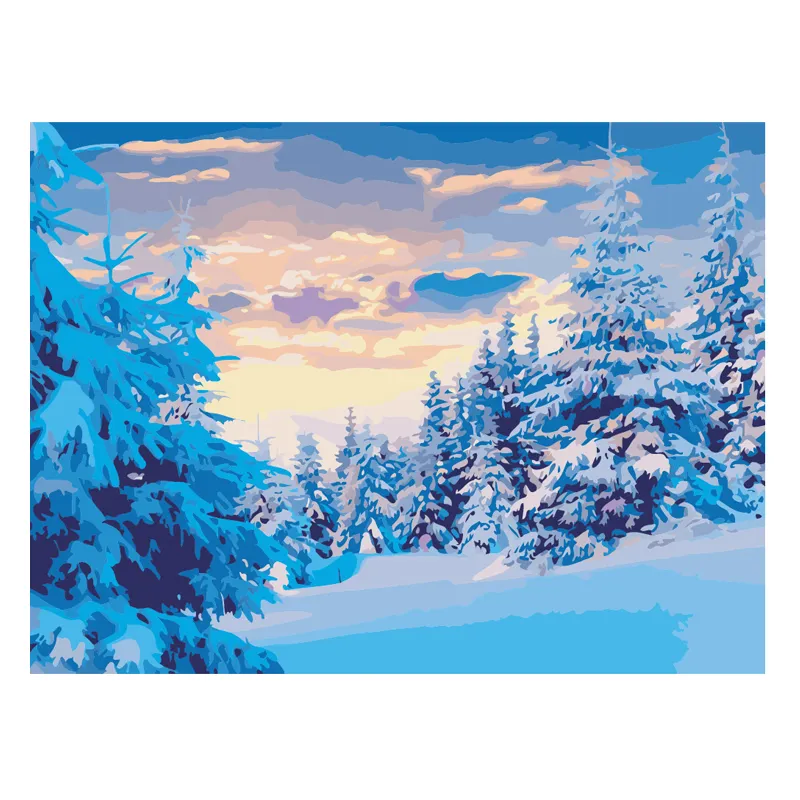 Fabrika fiyat sedir ve kış kar yağlıboya boya By Numbers resim tuvali sanat duvar sanatı dekoratif boyama tuval