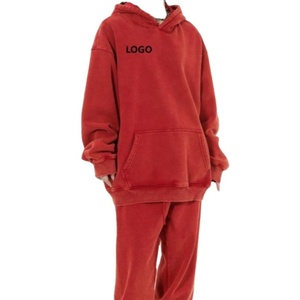 Supplier Custom Logo Casual Plush Thick Fried Hoodie Set Vintage <b>Acid</b> Washed Sweatpants <b>Dropped</b> Shoulder Waterproof 100% Cotton - Product Image 1