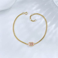 Bracelet ajustable en or jaune 18 carats pour femme, romantique, élégant, minimaliste, avec diamant rose fantaisie de couleur émeraude cultivé en laboratoire, en forme de cube de sucre