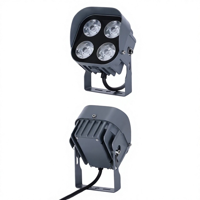 20W Narrow Beam LED Flood Light Four Lens Spotlight IP67 Waterproof Die-cast Aluminum Housing 360 Rotating Bracket Garden Use