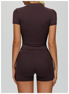 Sentiment <span class=keywords><strong>nu</strong></span> Yoga à manches courtes col montant fermeture éclair <span class=keywords><strong>blazer</strong></span> serré course en plein air Fitness à manches courtes logo personnalisé vêtements - Product Image 2