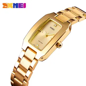 SKMEI 1400 숙녀 골드 쿼츠 시계 얇은 은색 시계 캐주얼 드레스 럭셔리 예쁜 레이디 시계