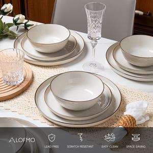 Services <span class=keywords><strong>de</strong></span> <span class=keywords><strong>table</strong></span> en céramique blanche, style moderne et luxueux, durables, étanches, compatibles avec le micro-ondes et le lave-<span class=keywords><strong>vaisselle</strong></span> - Product Image 2