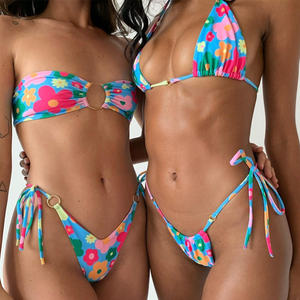 Bikini brésilien réversible sans couture imprimé, bikinis à lacets sans bretelles - Product Image 1