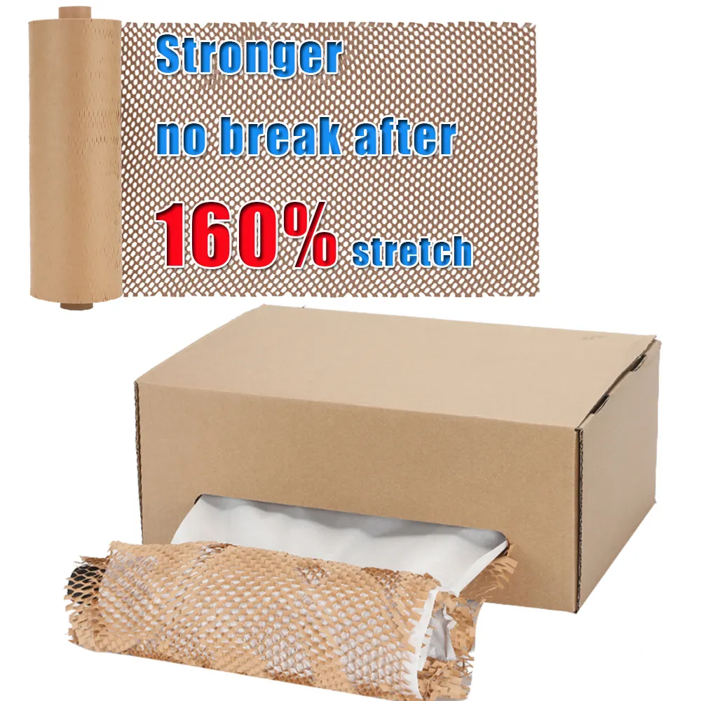 Eco-Friendly Recyclable Biodegradable Packaging Cushioning Kraft Packing Tissue Paper Honeycomb Paper Roll With Dispenser Box