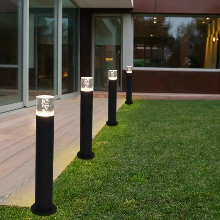 Rechteckige Garten-LED-Poller aus schwarzem Acryl im Freien aus Aluminium druckguss Light Hotel Villa Landschafts säulen