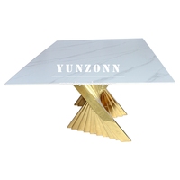 Table à manger de mariage en acier inoxydable or/argent de haute qualité avec dessus de table en verre trempé