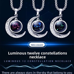 Collana con Catena a Serpente in Lega dei 12 Segni Zodiacali, Gioiello Retrò Hip Hop Personalizzato, Regalo per Coppie - Product Image 2