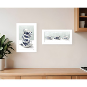 HMS cucina parete Art Set di due Tea Tower con tazze e salse bianco incorniciato stampa - Product Image 1