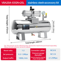 VBAT20A Pompe complète de pression d'air à faible bruit avec régulateur de pression de réservoir en acier inoxydable 20L