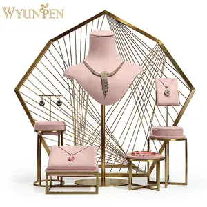 Jewellery Display WYP Suede Leather Jewellery Earring Bracelet Display Stand Gold Metal Display Customize Jewelry Stand Jewelry Display