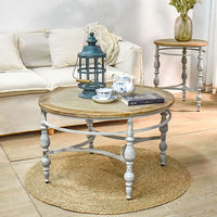 Table basse Innova en bois massif, peinte à la main, style rustique européen vintage, base métallique, montage facile, pliable, Art Nest Home