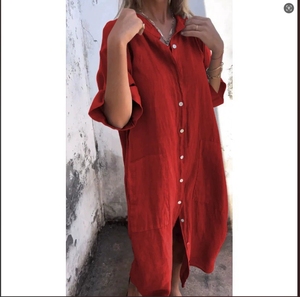 Tessuto di cotone personalizzato di alta qualità di base allentato primavera estate camicia di lino vestito per le donne più grande XL pianura tinto giorno - Product Image 2