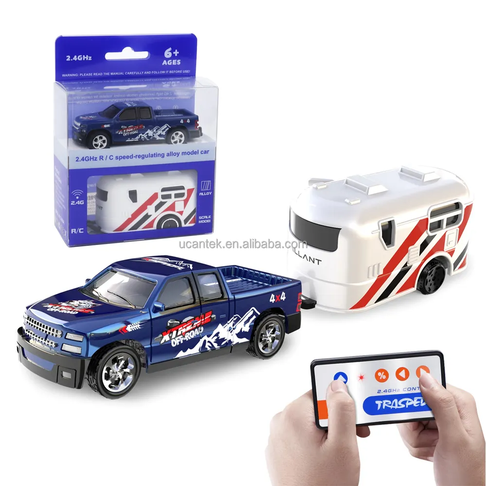 2.4G 5 Channel 1/64 Mini Scale Diecast Metal Model Trailer Truck Vehicle Toys Fast Speed RC Cars With Headlights