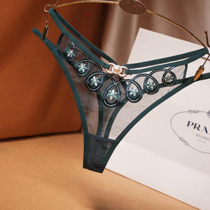 Tanga de malla sexy para mujer con bordado floral, lencería de lujo con perlas, seductora, calzones huecos de cintura baja, lencería sexy para mujer - Product Image 1