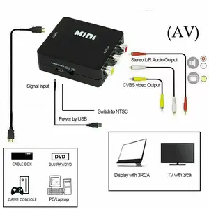 Adaptor Conberter HDMI ke RCA AV Video CVBS HDMI2AV L/R untuk konverter Audio untuk TV PC ukuran Mini 1080P hitam PVC Ce stok OEM