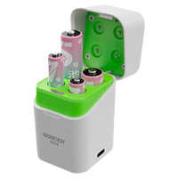 Chargeur de batteries Li-ion AA/AAA à 4 baies avec écran LCD et éclairage LED intégré, 2 emplacements pour batteries 3890 mWh et 2 emplacements pour batteries 1300 mWh