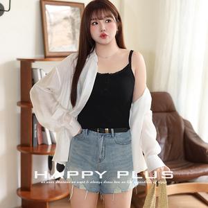 Shorts de Mezclilla de Cintura Alta con Rasgaduras Happy Plus, Shorts Casuales de Algodón Azul para Mujer, Talla Grande, con Bolsillos N8833 - Product Image 4