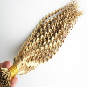 Extensions de cheveux naturels 100% humains, <span class=keywords><strong>blond</strong></span> cendré, brun <span class=keywords><strong>châtain</strong></span> piano, bouclés profonds, vierges, à pointe en I, 100g/paquet, 1g/mèche - Product Image 3