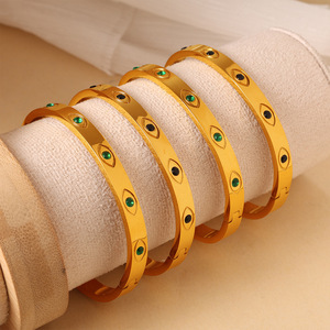 Bracelet en acier inoxydable plaqué or 18 carats avec zircon coloré, bracelet tendance pour femmes - Product Image 3
