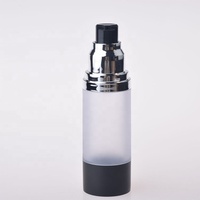 Lujo personalizado vacío recargable redondo plástico 30ml bomba sin aire botella negro 15ml bomba de vacío esmerilado botella de loción negro mate