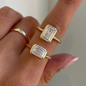 Bague de lunette personnalisée GRA Moissanite 14K jaune or massif bijoux de conception de mode bague de mariage femmes bagues fines - Product Image 3