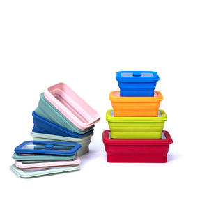 Food Grade Silicone Food Storage Box Silicone Foldable Lunch Box BPA Free Silicone Bento Lunch Box With Plastic Lid