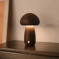 Setas de madera Interruptor táctil Dormitorio Lámpara de mesita de noche Nogal Madera de haya Cálido Luz de escritorio regulable Luz de noche
