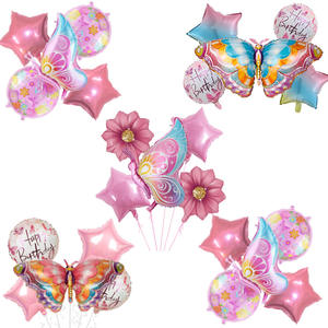 Set di palloncini da 5 pezzi palloncini Foil con fiori <span class=keywords><strong>a</strong></span> farfalla palloncini per feste di fata primaverile - Product Image 1