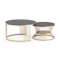 Table basse en marbre et métal de style italien, luxe léger, minimaliste, tendance, pour petits salons, design classique à deux niveaux imbriqués