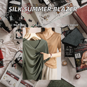 Blazer de Verano Premium Personalizado para Mujer, Talla XS, Corto, Estampado Sólido, Manga Mariposa, Estilo Casual, Satén de Seda, Anti-Pilling - Product Image 2