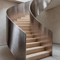 Escalier Courbé de Luxe pour Grande Entrée avec Marches en Chêne Personnalisées et Balustrade en Verre Premium