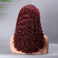 Perruque Lace Front Double Drawn pour Cheveux Bouclés, Rouge Vin, Style Européen et Américain, En Stock