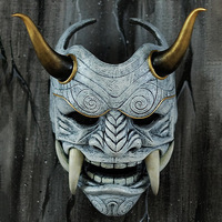 Nouveau Masque en Latex Respirant Bicolore Démon Japonais Rouge Prajna Hannya pour Halloween, Accessoire de Cosplay et Fournitures de Fête
