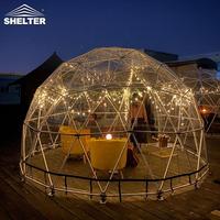 Dôme géodésique d'hiver transparent de 6 m, 7 m, 8 m, maison en verre, cadre métallique, hôtel, grand dôme de glamping avec salle de bain, design intérieur