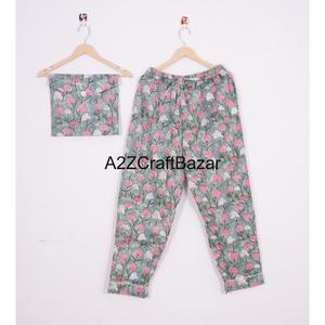 เซ็ตชุดนอนพิมพ์ลายดอกไม้ผ้าคอตตอนเนื้อนุ่มพิเศษสำหรับผู้หญิงอินเดียเนื้อผ้าเนื้อผ้าคอตตอน100% ลายดอกไม้มีคุณสมบัติเซ็กซี่ไม่รวมเสื้อกางเกงขายาวสำหรับหน้าร้อน - Product Image 2